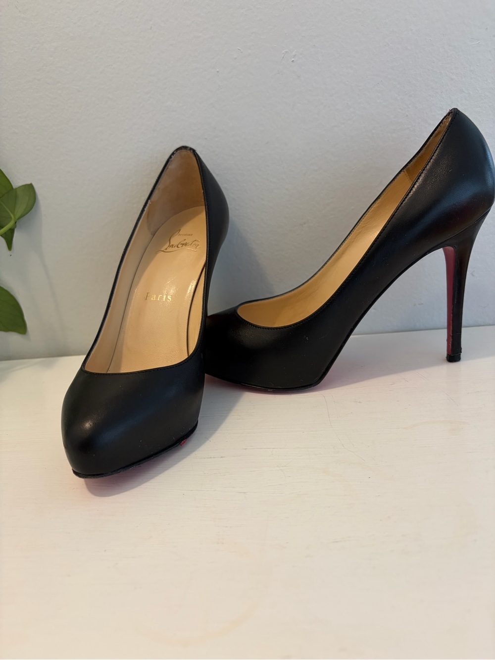 Christian Louboutin Black Leather Platform Pumps with Red Sole